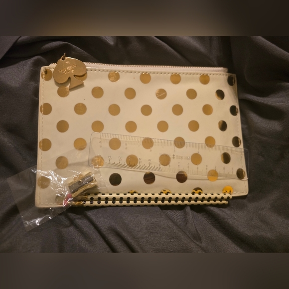 Kate Spade Gold Polka Dot Pencil Pouch - Picture 1 of 6
